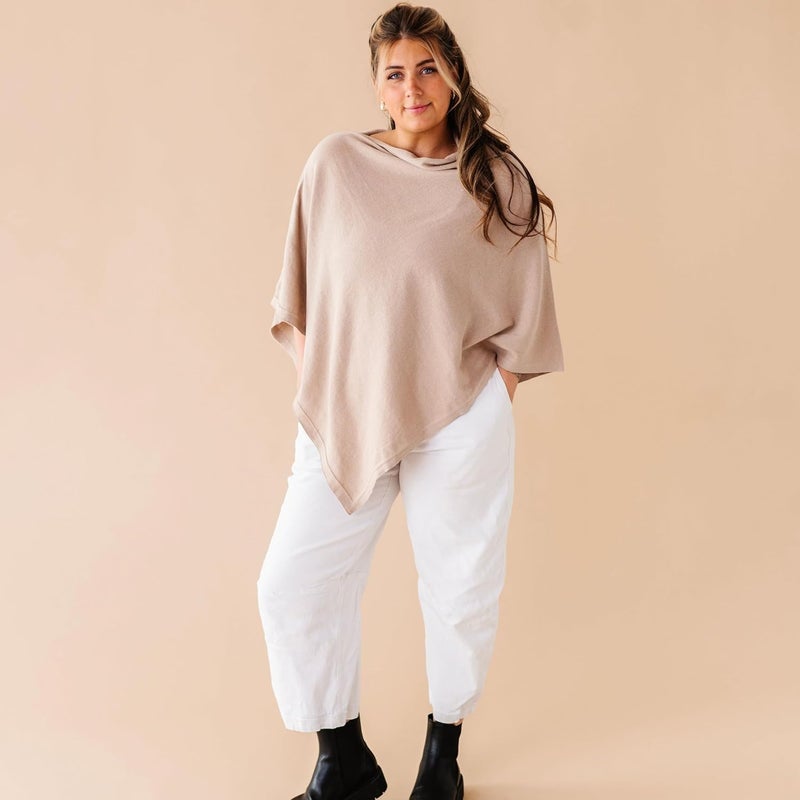 MakeMake Organics Knit Breathable Nursing Cover Up for Breastfeeding - Soft GOTS Certified Organic Cotton Breastfeeding Cover Up for Women - Privacy Feature, Sand - Image 1